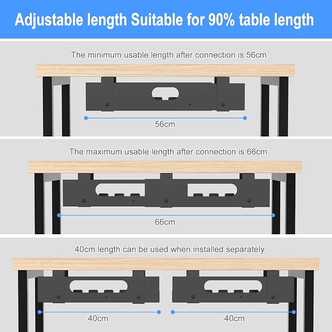 2PACKS Cable Management Under Desk Tray Adjustable Large Under Table Cord Wire Organizer for Standing Desk