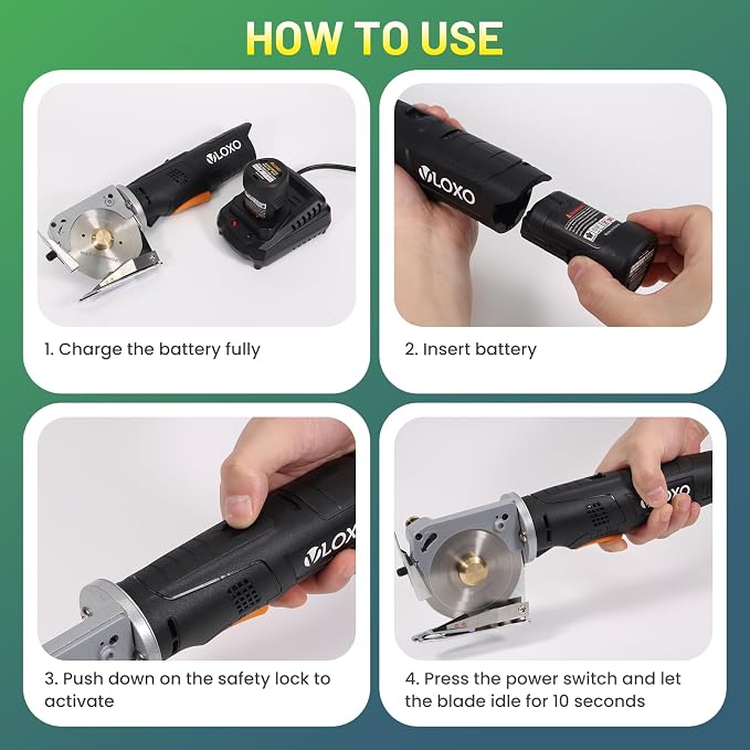 VLOXO Electric Rotary Fabric Scissors Cordless Power Fabric Cutter Rechargeable Electric Scissors for Leather with Safety Lock Multi-Layer Cutter for Carpet Canvas Cotton Include Case Black