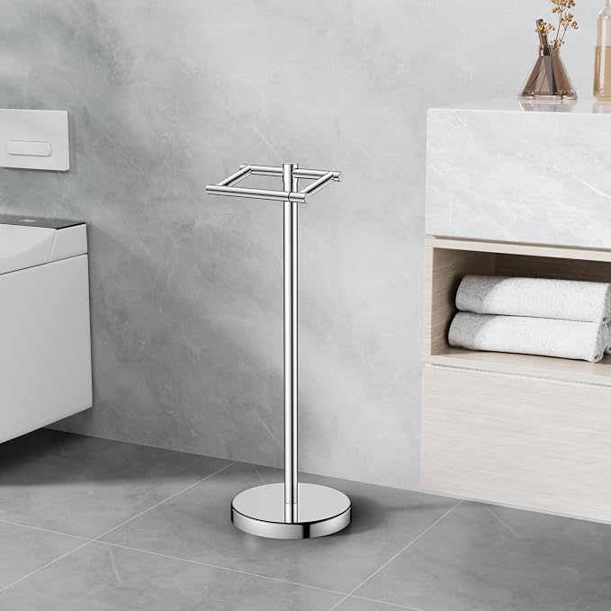 FORIOUS Toilet Paper Holder Wall Mount, Stainless Steel Rustproof Double Post Pivoting Tissue Roll Holder for Bathroom, Commercial Toilet Paper Dispenser Freestanding Toilet Paper Stand, Chrome