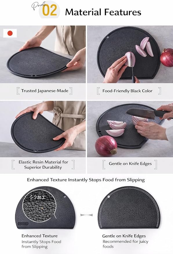 IWANO Round Cutting Board, No Leaking Grooves, Prevents Water from Spilling, Prevents Dirty Kitchen, Anti-slip, Good Visibility, Black, Cutting Board, Dishwasher-Safe, Kamaboko Shape, (black)