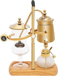 Gold Siphon Coffee Maker, 400ml Vintage Vacuum Coffee Brewer with Wooden Base, Electric Glass Balance Siphon Pot for Home, Kitchen, Coffee Shop - Manual Brewing Equipment with Measuring Cup & Spoon