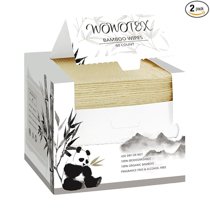 WOWOTEX Bamboo Rayon Disposable Face Towel Biodegradable Large Dry Face Wipes 120 Count / 2 Boxes Extra Thick Soft Clean Facial Towels for Sensitive Skin, Makeup Removing, Facial Cleansing, Nursing