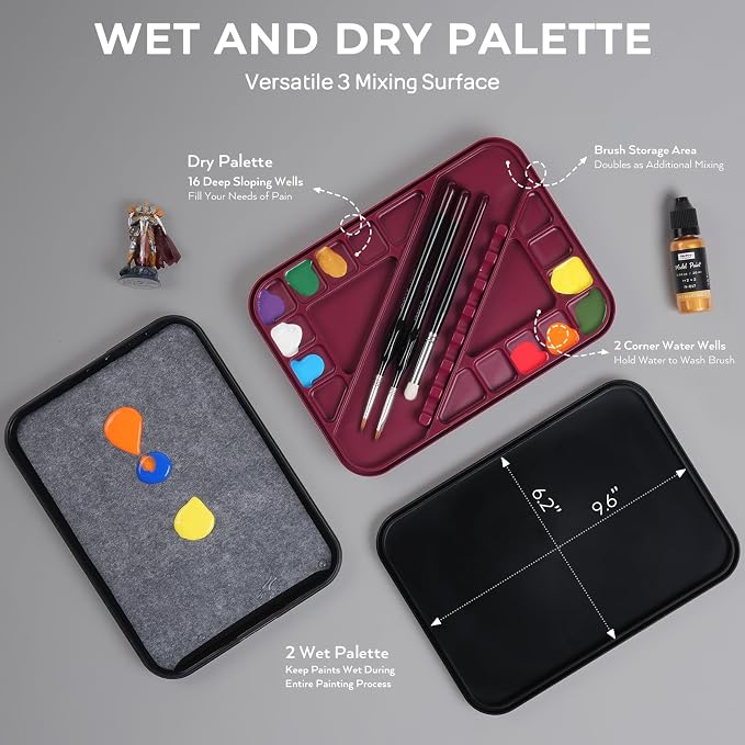 Nicpro All-In-One Miniature Painting Kit, Including 18 Colors Model Paint, Wet Palette, 11PCS Detail Paint Brushes Drybrush, Magnetic Painting Handle, 2PCS Sponges, 50PCS Pallet Paper and Brush Holder