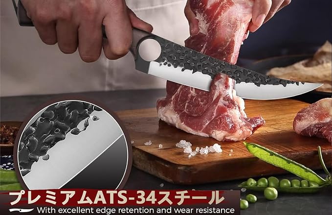 DRGSKL Serbian Chef Knife Set - 10 PCS Hand Forged Knife Set with Bag | Japanese ATS-34 Steel, Hand Forged Full Tang Knife, Ebony Handle, Anti-stick Pounding Texture, Full Accessory Kit, Ideal Gift