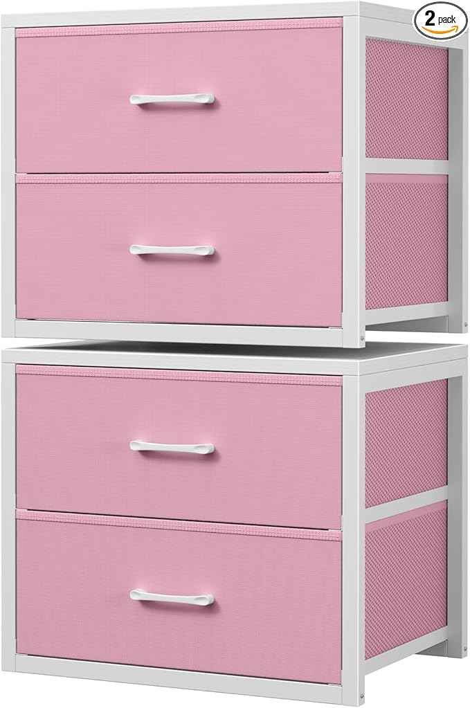 BOLUO Stackable Closet Drawers for Clothes Organizers and Storage Fabric Pink 2 Drawer Dresser for Bedroom 2 Packs Modern Small