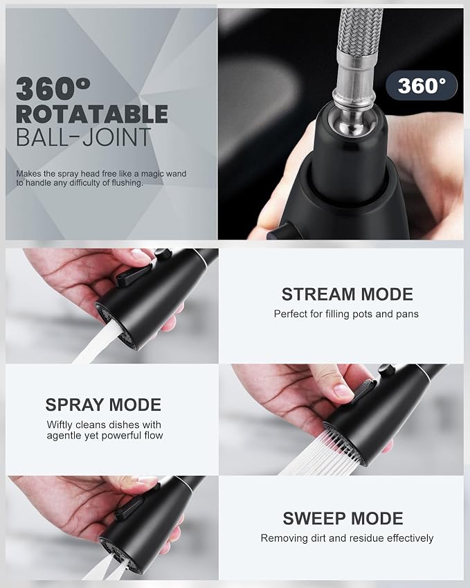 Touchless Kitchen Faucet Stainless Steel: WOWOW Mobile Motion Sensor Kitchen Sink Faucet with Sprayer, Automatic Smart Kitchen Faucet for Sink 1 or 3 Hole, Matte Black