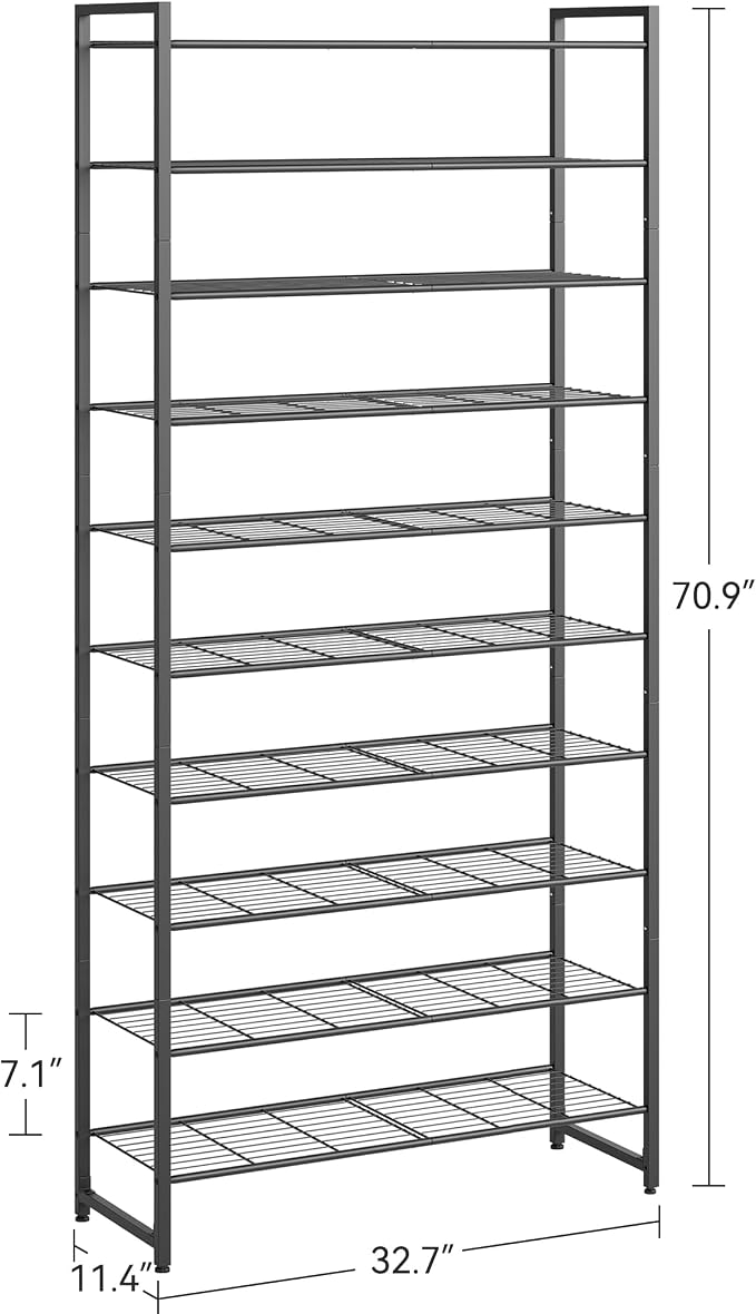 Nunsino Shoe Rack for Closet, Metal Shoe Organizer, 10 Tier Garage Shoe Rack Max Holds 50 Pairs,Shoe Storage Shelf,Entryway, Black