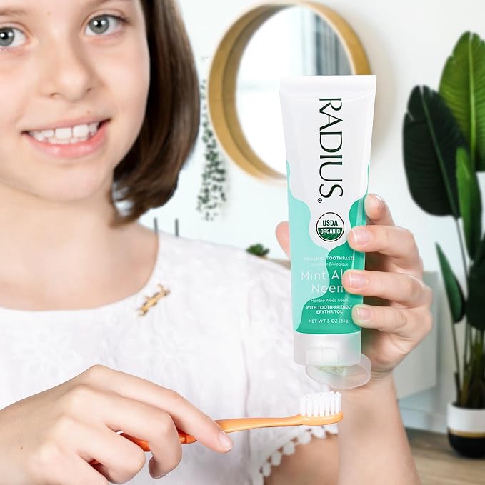 RADIUS USDA Organic Toothpaste 3oz Non Toxic Chemical-Free Gluten-Free Designed to Improve Gum Health & Prevent Cavity - Mint Aloe Neem - Pack of 2