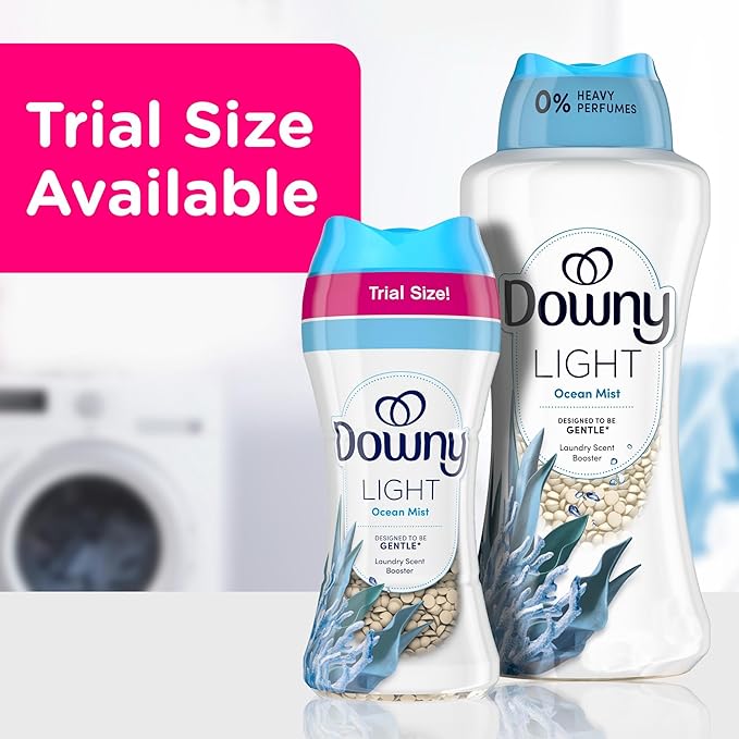 Downy Light Laundry Scent Booster Beads,Ocean Mist Scent,24 OZ,In-Wash Fabric Beads Designed To Be Gentle With A Light Boost Of-Scent,No Heavy Perfumes,(Pack of 2)