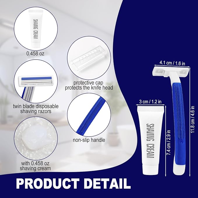 Disposable Razors in Bulk,razors individually wrapped bulk,Twin Blade Razors with Clear Safety Cap and Shaving Cream, Razors For Homeless, Hotel,Air Bnb,Shelter/Homeless/Travel(200 PCS)