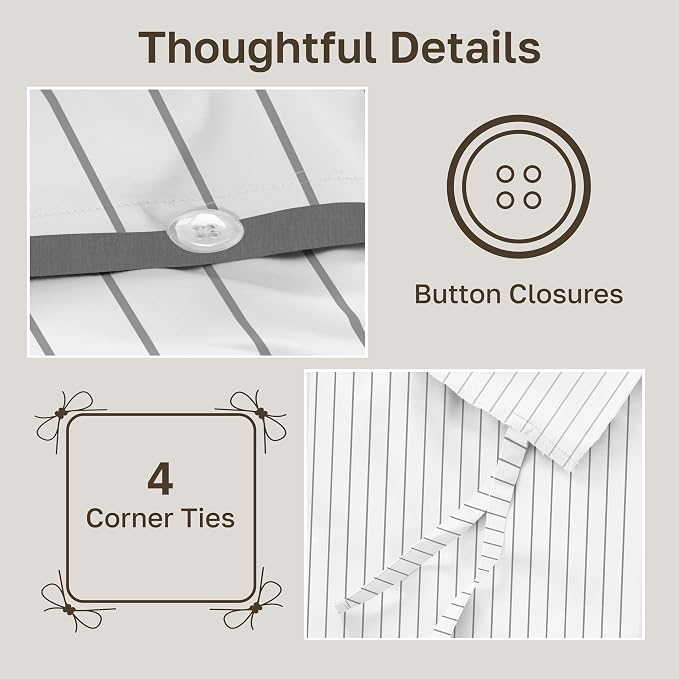 California Design Den Printed 100% Cotton Full/Queen Duvet Cover Set - 400 Thread Count Sateen, Button Closure and Corner Ties (3 Piece, Pinstripe Print)