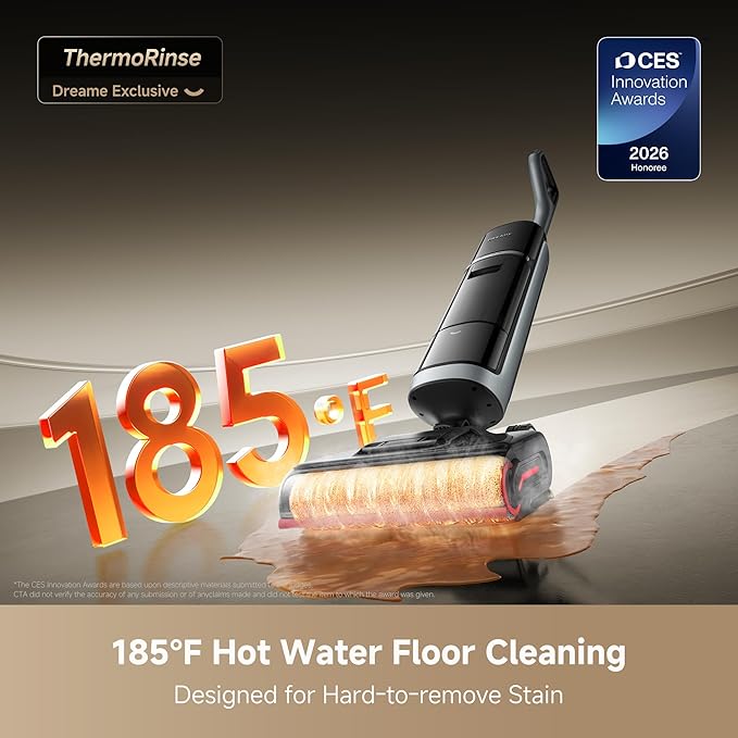 DREAME H15 Pro Heat Wet Dry Vacuum and Mop, 185°F Hot Water Floor Cleaning, 0 Hair Tangle, Cordless Floor Cleaner with AI Robotic Arm, 22KPa Suction, 180° Lie-Flat, Hot Self Cleaning, Edge to Edge