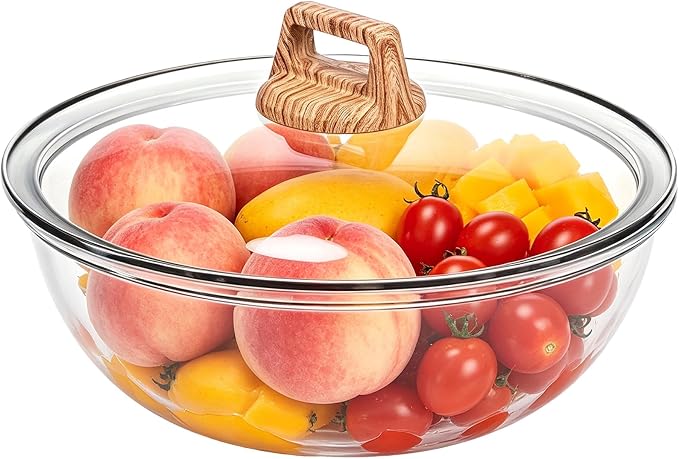 6.5 Qt Large Glass Mixing Bowl with Glass Lid, Clear Glass Bowl for Sourdough Salad Bowls with Lid & Square Handle,Thickened Glass Big Mixing Bowls Cooking Bowl for Food Prep, Kitchen,Dinner