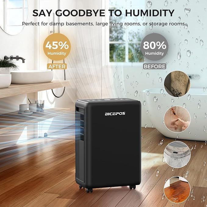 2000 Sq.Ft Dehumidifier for Basement, 30 Pints Dehumidifiers for Home with Drain Hose, 0.52 Gal Water Tank, Intelligent Humidity Control Auto Shut Off for Bathroom, Laundry, RV, Office