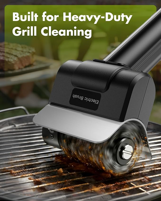 YIGUCordless Electric BBQ Grill Cleaner – Rechargeable Electric BBQ Brush, 1500 RPM, 100-minute runtime, Comes with 1 Removable Replacement Brush Head, Suitable for Outdoor BBQ Grills.