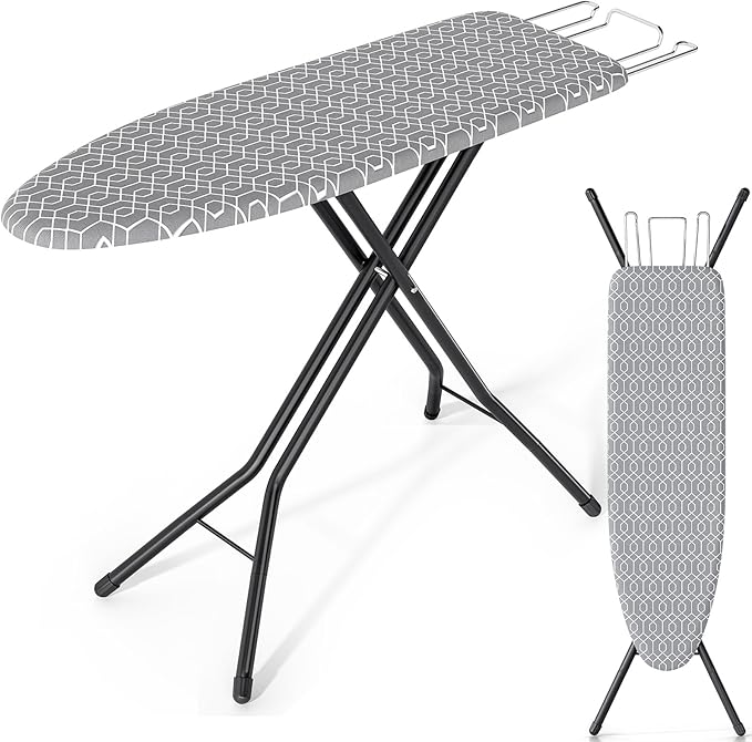KINGBOARD Foldable Ironing Board Full Size, Iron and Ironing Board Set Standard Size, Iron Boards with Ironrest & Adjustable Height,Heavy Duty Iron Table Stand with Metal Legs &Thick Cover,43x13 Gray | Foldable, Height Adjustable, Iron Rest, Extra Thic...