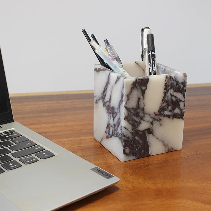 Calacatta Viola Marble Toothbrush Holders for Bathroom, Natural Marble Canisters, Makeup Brush Holder Countertop Organizer