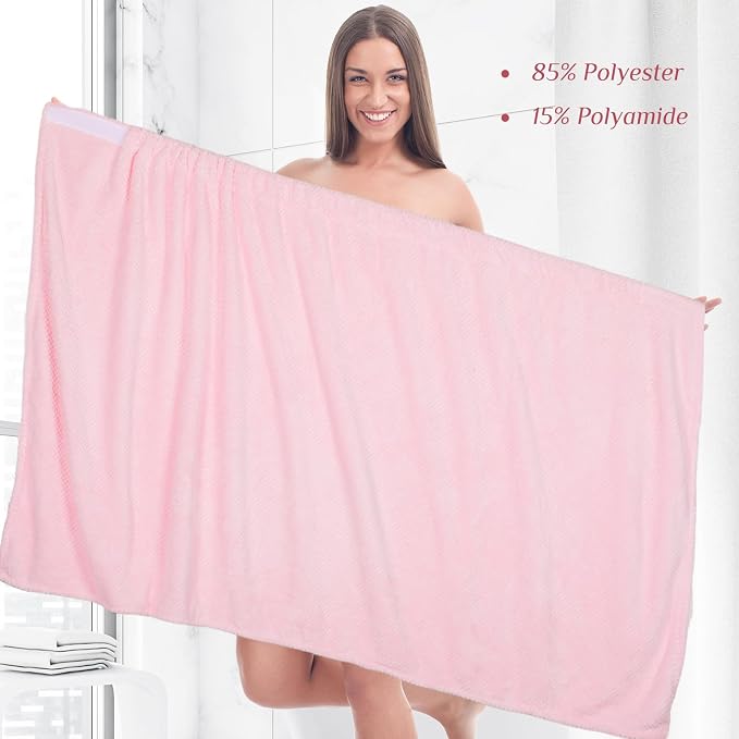 4 Pcs Towel Wrap for Women Waffle Spa Robe with Adjustable Closure Elastic Top Lightweight Wraps for Bath Shower