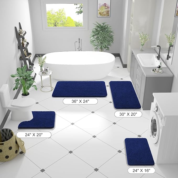 OLANLY Bathroom Runner Rugs 59x20, Extra Soft Absorbent Chenille Bath Rugs, Rubber Backing Quick Dry, Machine Washable Long Bath Mats for Bathroom Floor, Tub and Shower, Home Decor Accessories, Navy