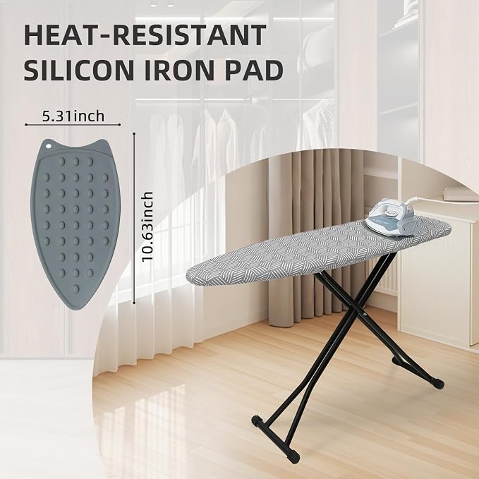 Ironing Board Adjustable Height Folding Ironing Board with Iron Pad, Heat-Resistant Cover, Thick Steel Tube Compact Iron Board (Grey)