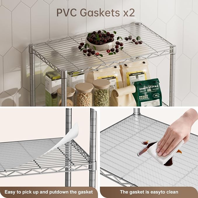 Golpart 4 Tier Shelves Storage Shelf Wire Closet Bathroom Organizers Metal Pantry Kitchen Garage Shelving Unit Laundry Room Organization Home Rack Net Basket White with Wheels 14”D X 24”W X 48.9”H