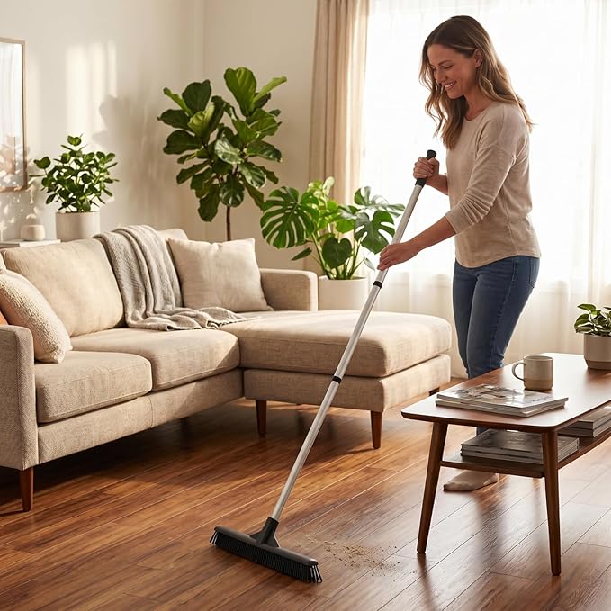 Superio 16"" Slim Silicone Salon Broom - Carpet Rake for Liquid, Human Hair, and Pet Hair, and Fur Space Saving and Easy to Wash, 12811274