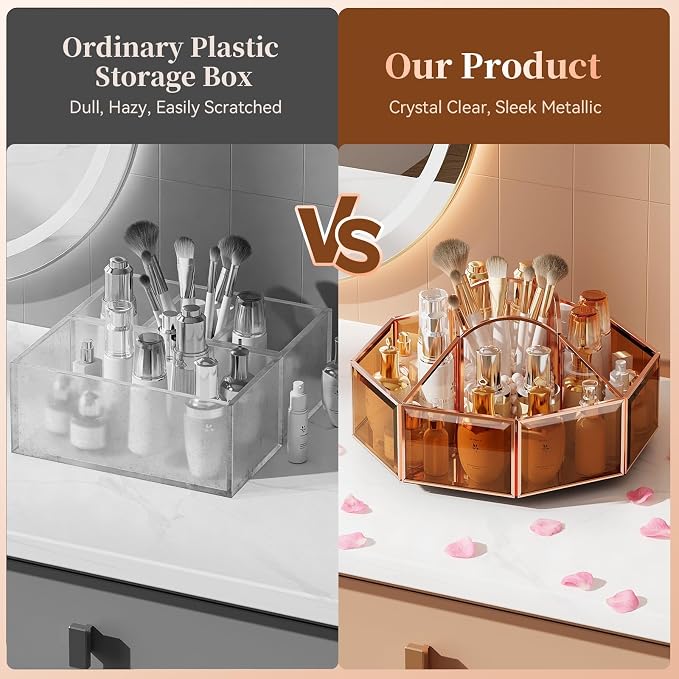 CoralHouse 360° Rotating Makeup Organizer Spinning Vanity Organizer with Makeup Brush Holder for Countertop, Bathroom Storage, Skincare, Perfume & Cosmetic Organizer for Vanity(Black)