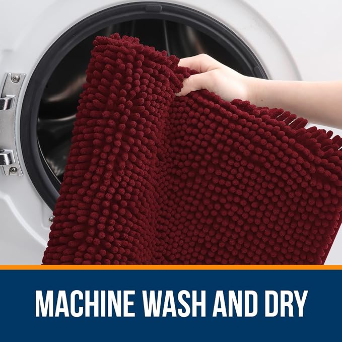 OLANLY Large Bathroom Rugs 44x32, Extra Soft Absorbent Chenille Bath Rugs, Rubber Backing Quick Dry, Machine Washable Bath Mats for Bathroom Floor, Tub and Shower, Home Decor Accessories, Burgundy