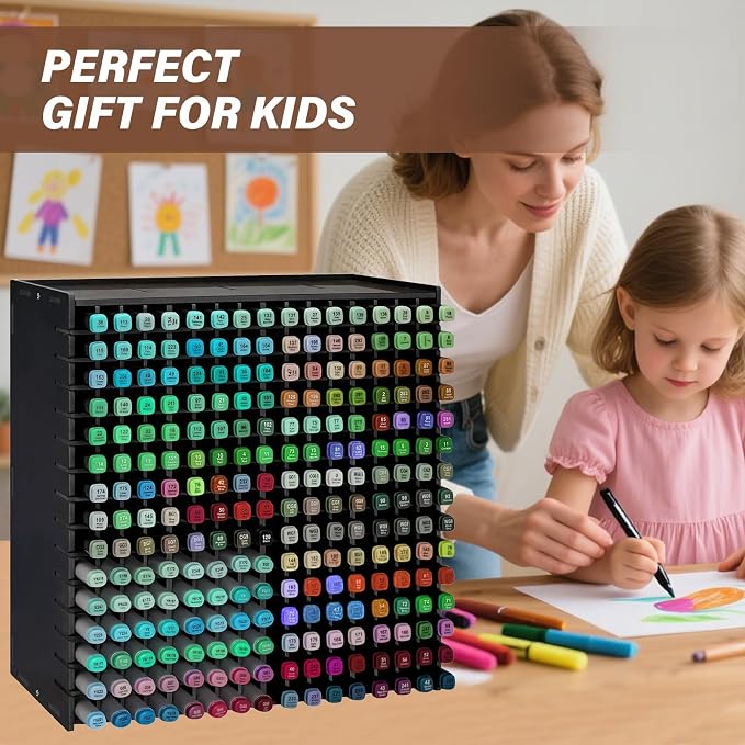 Marker Organizer,240-Slots Marker Holder with Adjustable Divider, Desk Markers Storage Organizer for Pens Colored Pencils Art Brushes Home Office Art Room and Classroom