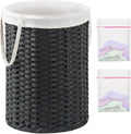 SETVSON Laundry Basket Round Rattan Laundry Hamper 29.1 Gal(110 L) Handwoven Large Wicker Basket with Handles, Wicker Hamper with Removable Bags and 2 Mesh Bags for Bathroom Living Room Black(No Lid)