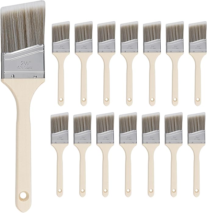 10 PCS 2.5 Inch Paint Brushes Set, Angle Sash Brush Wooden Handle Paintbrush for Painting Walls, Acrylics, Stains, Interior Exterior Home Improvement