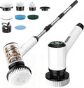Cordless Electric Spin Scrubber with 7 Brush Heads, White-te1 | Adjustable long handle for shower, tile, grout, sink, tub, floor, and car wheel cleaning