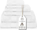 Premium Staple Cotton Bathroom Towel Set - White 600 GSM 6-Piece Luxury Bath Towel Set 1 Stripe - 2 Bath Towels, 2 Hand Towels & 2 Washclothes Set - High Absorbent & Quick Dry for Gym, Spa, Hotel