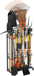 Garden Tool Organizer for Corner - Heavy Duty Metal Rack with 34 Storage Compartments & 14 Hooks for Shovels, Rakes, Long-Handled Tools, Ideal for Garden, Shed, Garage Storage