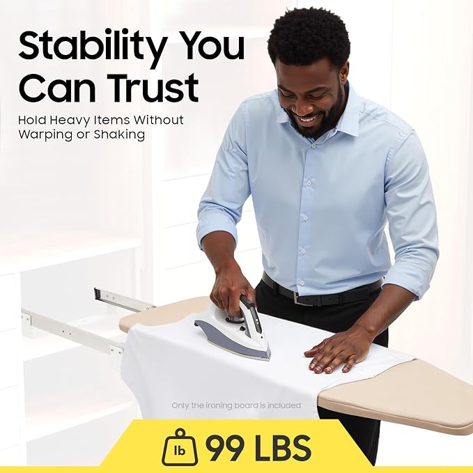 Foldable Cabinet Ironing Board Retractable Khaki Ironing Station | Sturdy Load-Bearing Structure, Adjustable Rotation Design, Easy Install Compact Fold Size fit Wardrobe Drawer Cabinet Use