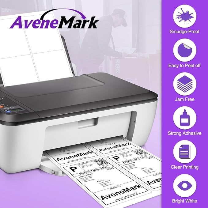 4" x 5" Shipping Labels – 500 Sheets, 2000 Labels – 4 Per Page – Compatible with Laser & Inkjet Printers – Permanent Adhesive Address Labels for Shipping, Mailing & Organization