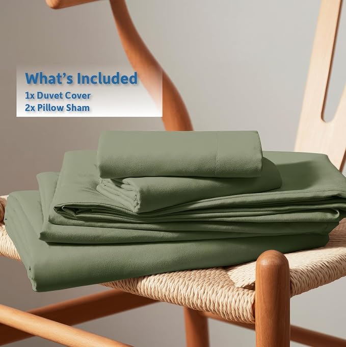 Nestl Olive Green Duvet Cover Queen Size - Soft Double Brushed Queen Duvet Cover Set, 3 Piece, with Button Closure, 1 Duvet Cover 90x90 inches and 2 Pillow Shams