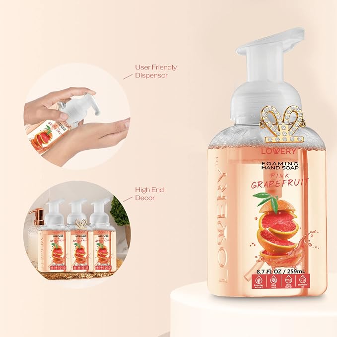 LOVERY Foaming Hand Soap-Pack of 3-Moisturizing Hand Soap with AloeVera & Essential Oils-Alcohol-Free Hand Wash in Honey Almond, PomegranatePeach, Lavender Jasmine Scent-Free Bracelet