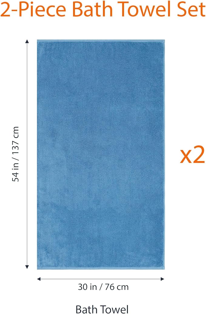 Amazon Basics 2-Piece Quick-Dry Oversize Bath Towel, 100% Cotton, 54" x 30", Lake Blue