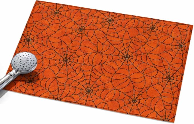 Entryway Area Rug 2'x3', Orange Halloween Washable Small Area Rugs for Kitchen Bathroom Bedroom Office Laundry, Black Spiders Net Classic Gingham Non Slip Door Mat Indoor Entrance Floor Throw Carpet