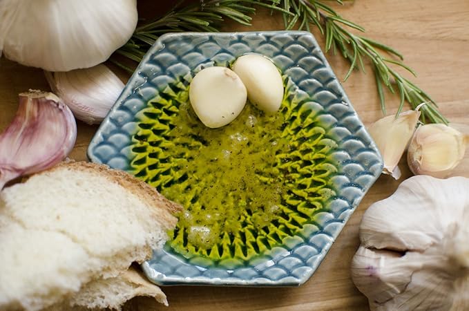 The Grate Plate 3 Piece Handmade Ceramic Garlic Grater Set - Grater, Peeler, Brush