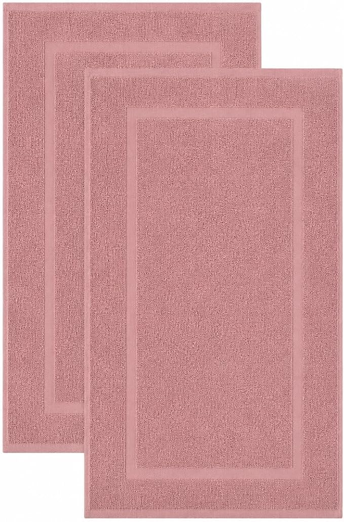 SALBAKOS 2-Piece 100% Turkish Cotton Bath Mat Towel, 20x34 inch, Rose | Bathroom Floor Towels, Thick Soft Most Absorbent Quick-Dry Durable Large Size Foot Rug, Premium Hotel Quality Made in Turkey