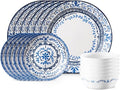 Corelle Vitrelle 18-Piece Service for 6 Dinnerware Set, Triple Layer Glass and Chip Resistant, Lightweight Round Plates and Bowls Set, Portofino