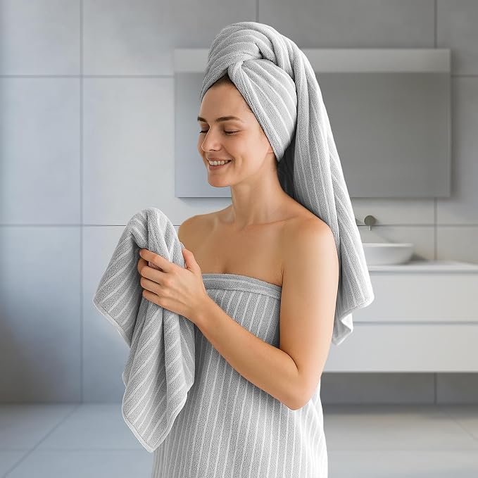 REDKISS 6-Piece Microfiber Bath Towel Set, Ultra Soft, Highly Absorbent & Quick Dry, 35x70 Inch Oversized, Light Gray Towels for Bathroom, Spa, Gym, 2 Bath 2 Hand 2 Washcloths