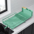 Kitsure Large Dish Drying Rack - Extendable Dish Rack, Multifunctional Dish Rack for Kitchen Counter, Anti-Rust Dish Drainers with Cutlery & Cup Holders 19.2"-26.7" L x 12.9" W, Green