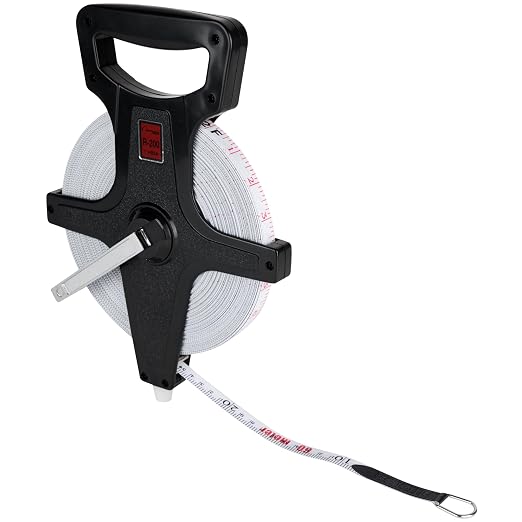 Champion Sports Open Reel Measuring Tapes – Durable Hand Crank with Metal Spike, Dual-Sided Feet & Meters, Perfect for Track & Field and Long Jump, 200 Feet/60 Meters