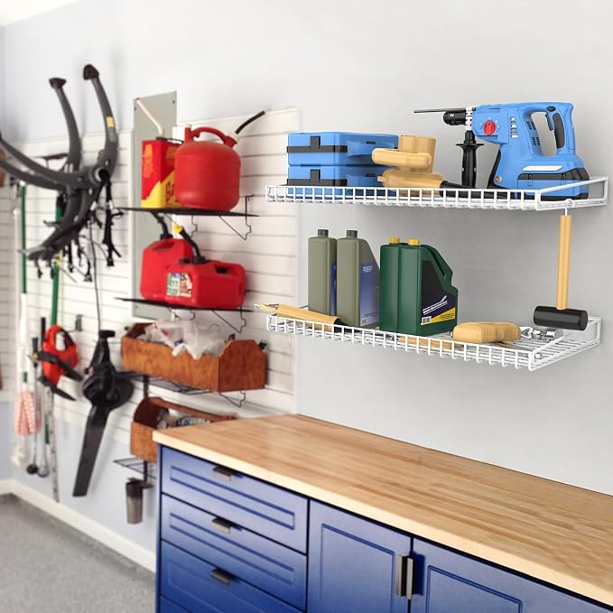 WALMANN 2 Pack Garage Wall Shelf, 23.5" x 12" Wall-Mounted Storage Shelves for Garage, Closet, Laundry Room, Heavy Duty Floating Shelving, Holds Up to 65 lbs(White)