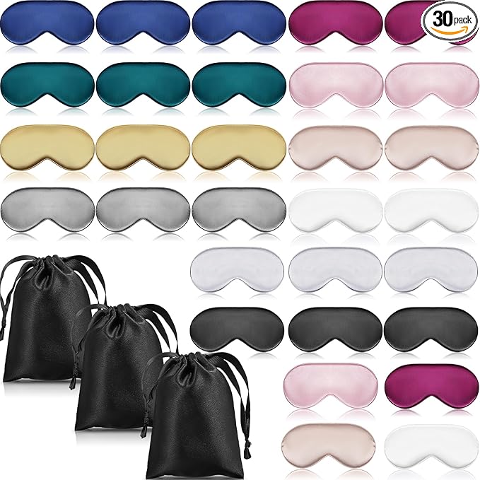 Xtinmee 30 Pieces Silk Sleep Mask Silk Eye Mask with Adjustable Strap Eye Cover for Sleeping Blindfold for Women Men Travel Rest(Multicolor)