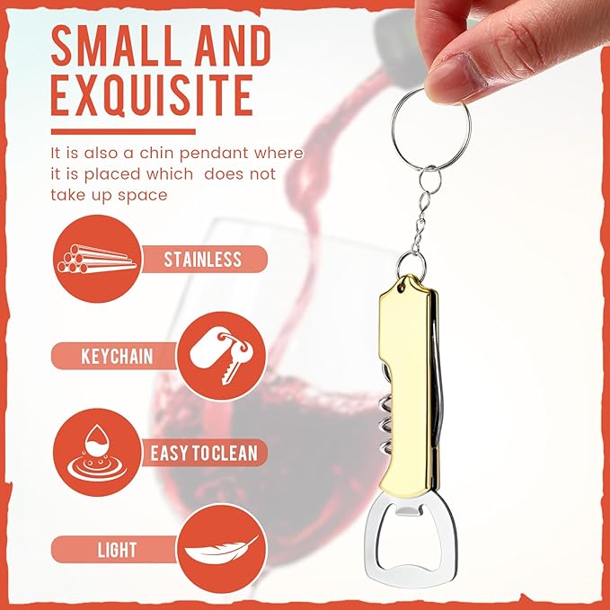 Ziliny 24 Pcs Bottle Opener Keychain Bulk Wine Bottle Beer Opener Keychain 3.27" Stainless Steel Corkscrew Waiter Corkscrew Wine Keyring Gifts for Christmas Bar Party Wedding Home (Gold)