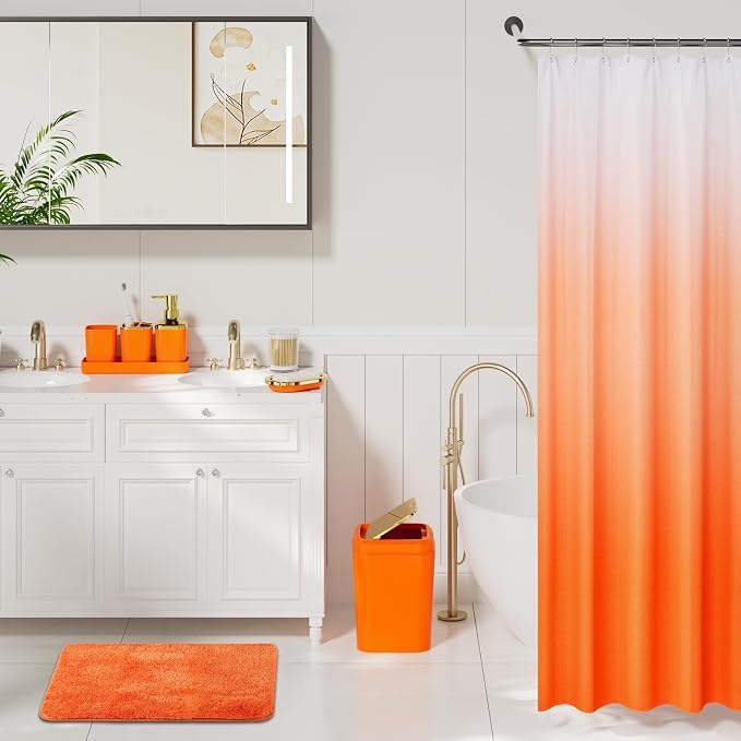 XLHOMO Bathroom Accessory Set - 24PCS Luxury Bathroom Accessories Set, Bathroom Sets with Shower Curtain and Rugs, Orange Bathroom Set with Trash Can, Toothbrush Holder & Soap Dispenser for Home Decor